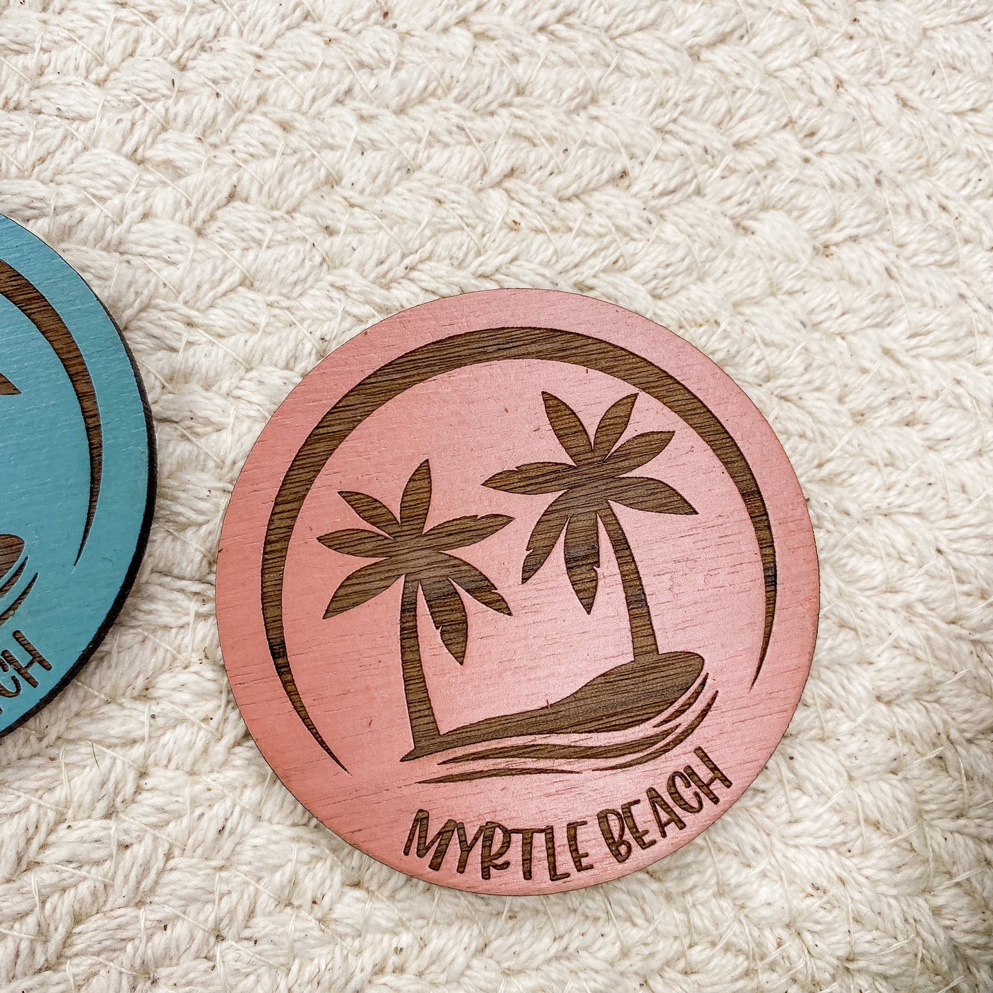 Palm Tree Beach - Wooden Button Magnet