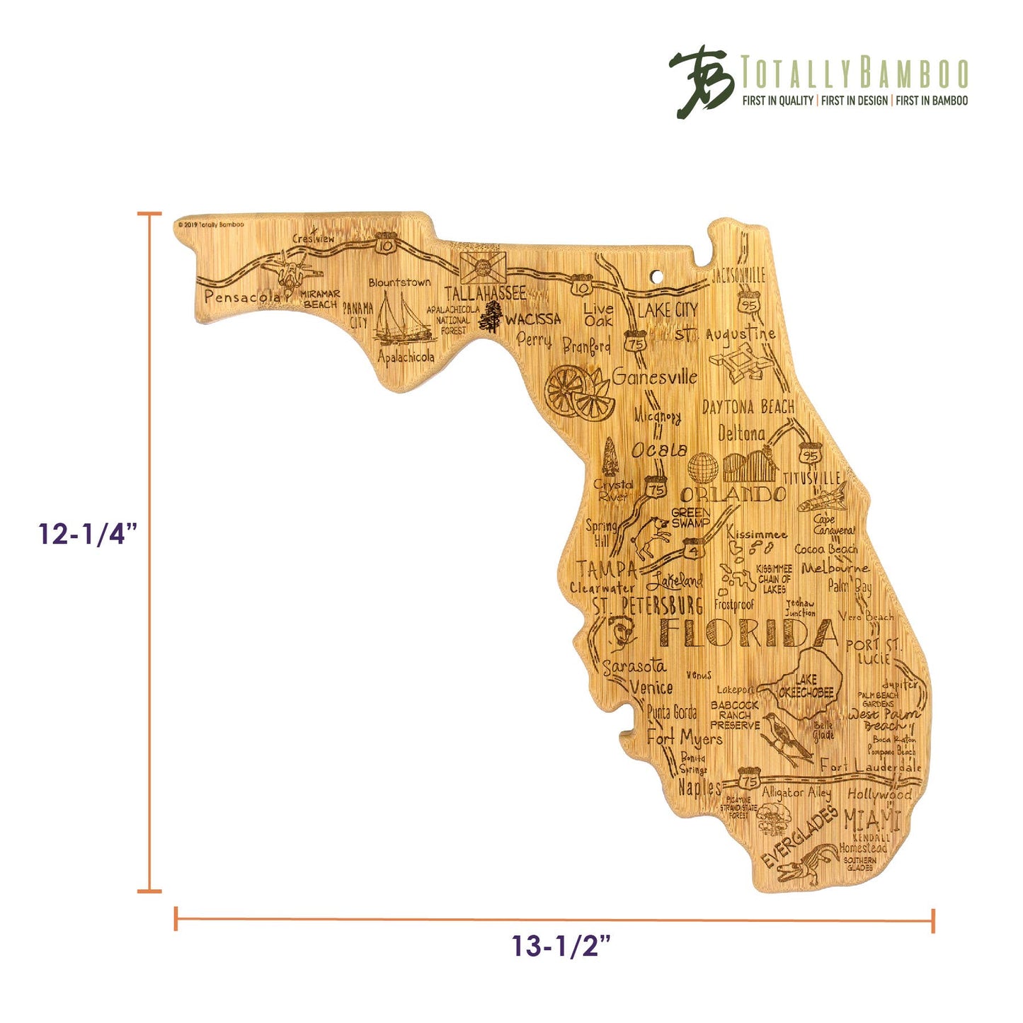 Destination Florida State-Shaped Serving & Cutting Bamboo Charcuterie Board