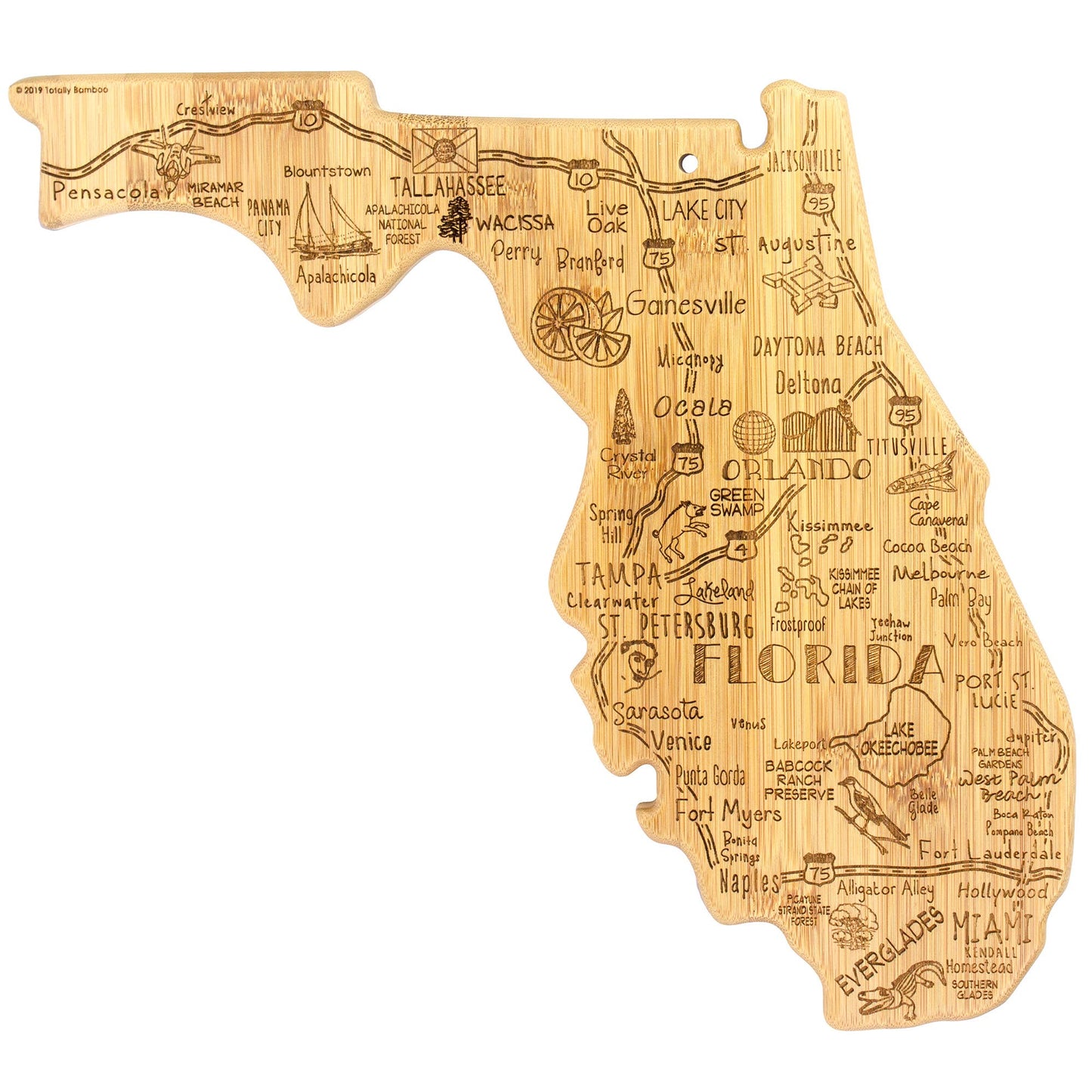 Destination Florida State-Shaped Serving & Cutting Bamboo Charcuterie Board