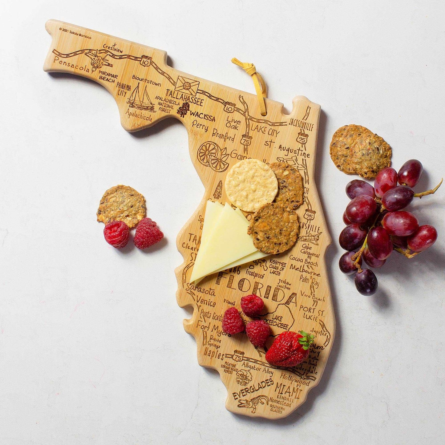 Destination Florida State-Shaped Serving & Cutting Bamboo Charcuterie Board