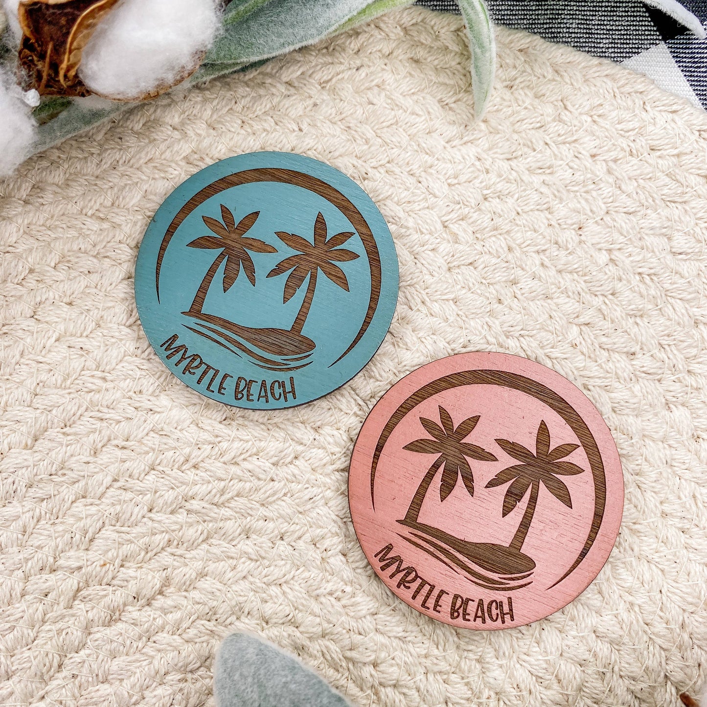 Palm Tree Beach - Wooden Button Magnet