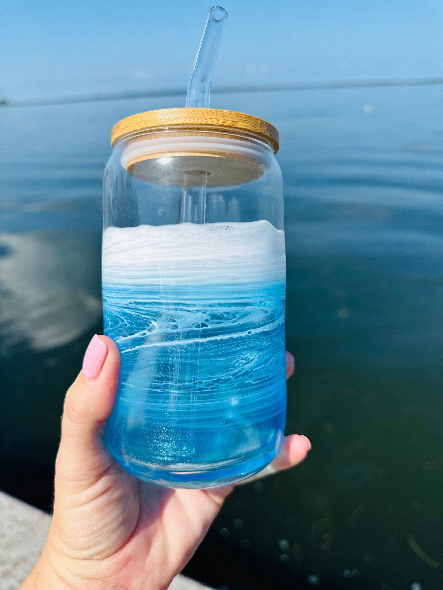 Ocean Inspired Iced Coffee Glass
