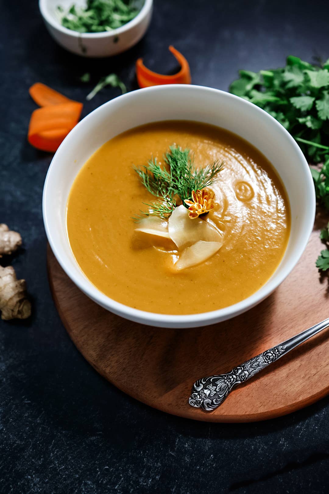 Vibrant Vegan Carrot Ginger Dill Soup with Chestnuts - 16 Oz