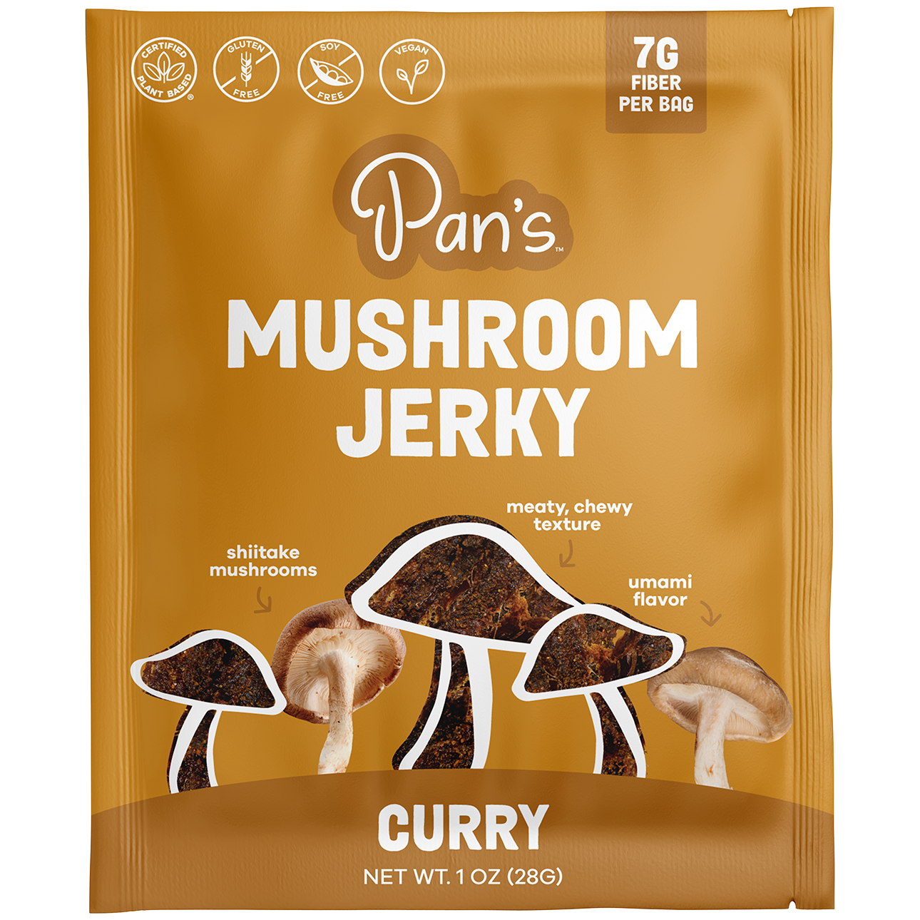 1oz Single Serve | Pan's Curry-Flavored Mushroom Jerky