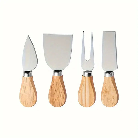 Cheese Knife Set with Stainless Steel Cutlery and Rubber Wood Handles