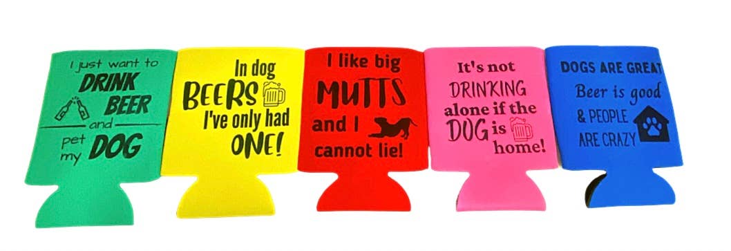 Paws & Pints: Vibrant Yellow Dog Beer Can Koozie