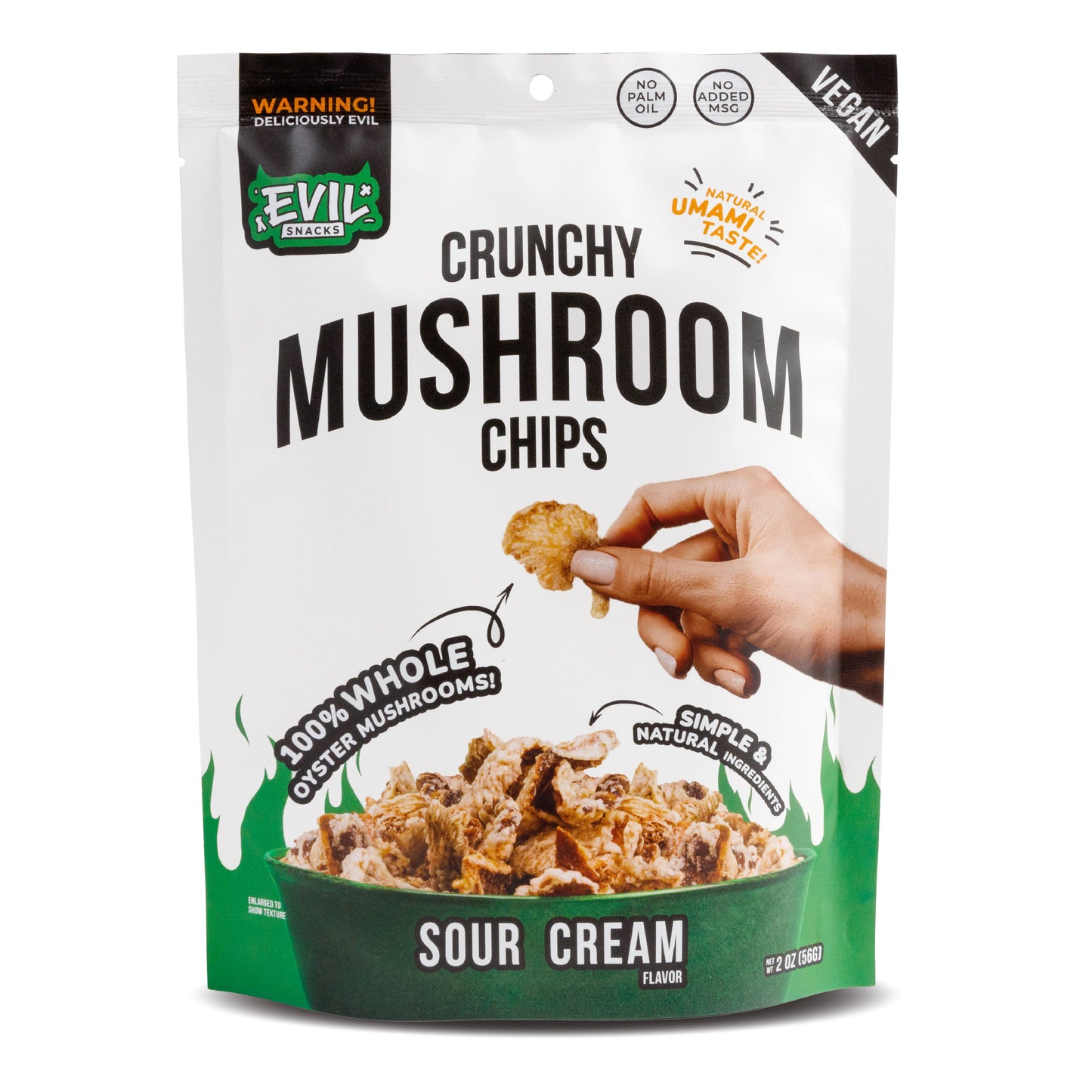 Sour Cream Delight: Evil Snacks Crunchy Mushroom Chips 1oz Bag