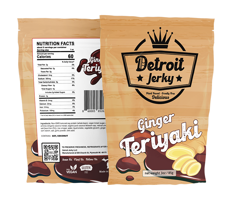 Ginger Teriyaki Vegan Jerky from Detroit Jerky